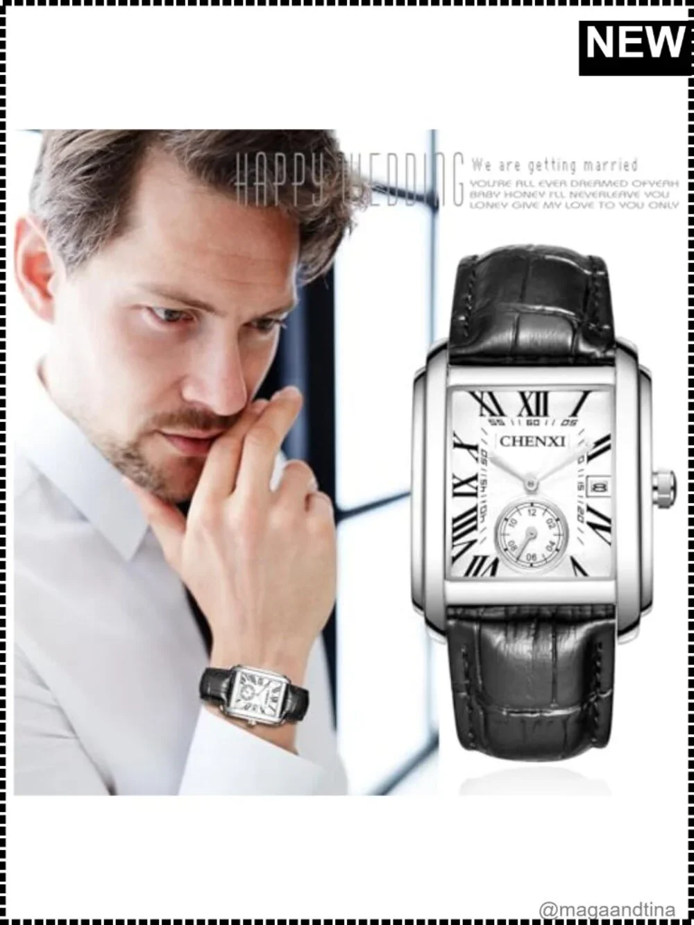 Men's Rectangular Analog Quartz Watch Roman Numeral Leather Band Auto Calendar